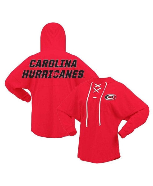 Women's Red Carolina Hurricanes Jersey Lace-Up V-Neck Long Sleeve Hoodie T-shirt