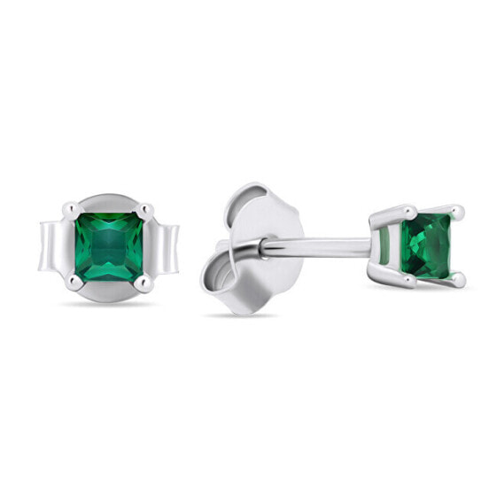Silver stud earrings with green zircons EA592WG