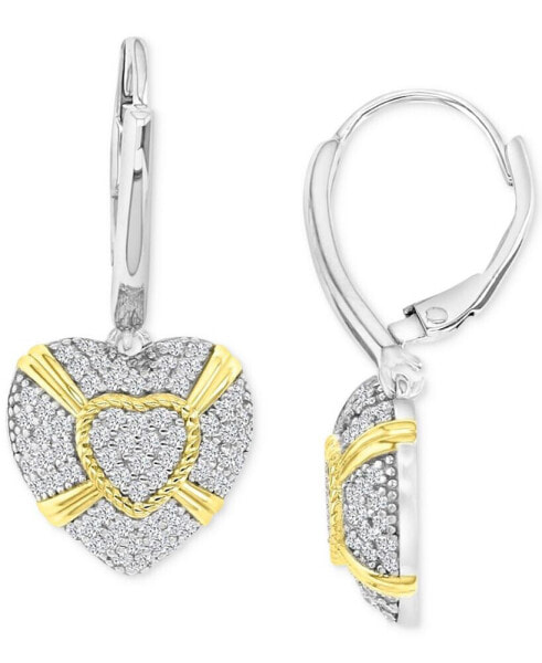 Cubic Zirconia Pavé Heart Leverback Drop Earrings in Sterling Silver & 14k Gold-Plate