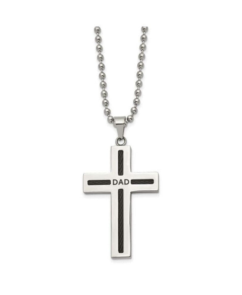 Chisel black IP-plated Cable DAD Cross Pendant Ball Chain Necklace