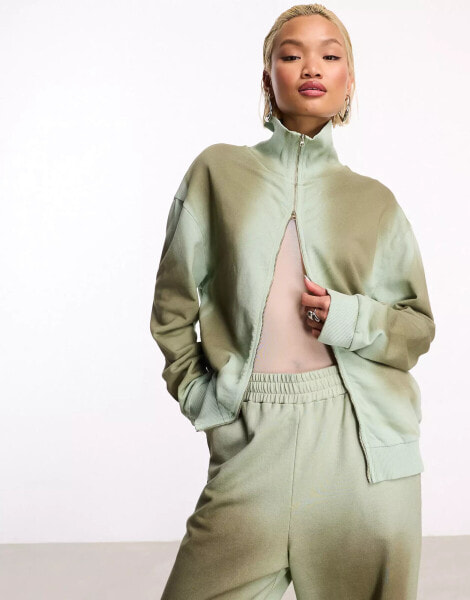 COLLUSION washed oversized funnel neck sweat in khaki