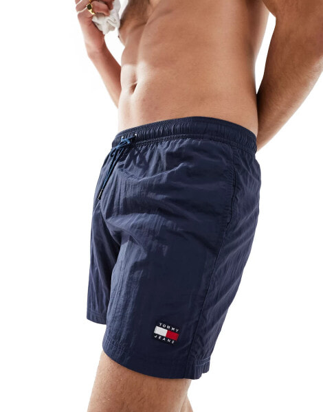 Tommy Jeans heritage crinkle nylon swim short in navy