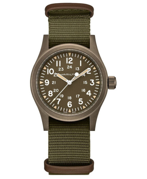 Men's Swiss Mechanical Khaki Field Green Fabric Strap Watch 38mm