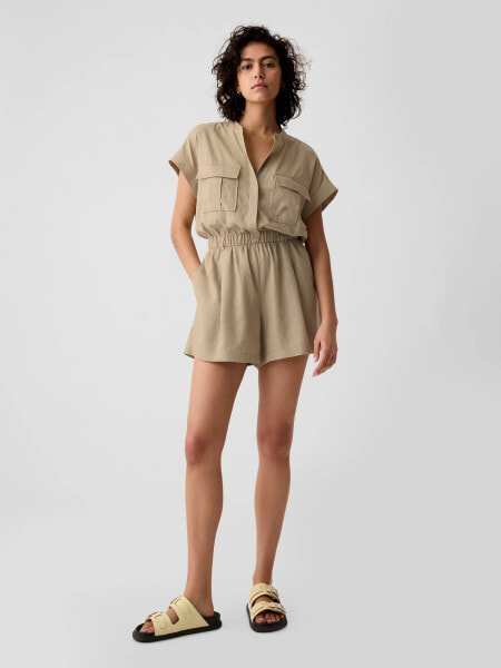 Linen-Blend Utility Romper