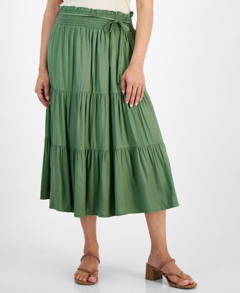 Petite Tiered Smocked-Waist Midi Skirt