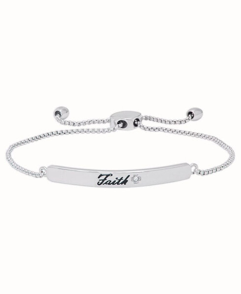 Diamond Accent 'Faith' Adjustable Bolo Bracelet in Fine Silver Plate