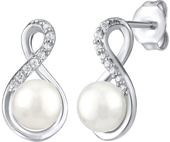 Original silver earrings with real white pearl JST16959E