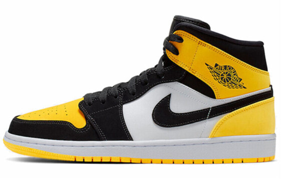 Кроссовки Nike Air Jordan 1 Mid Yellow Toe Black (Белый, Желтый, Черный)