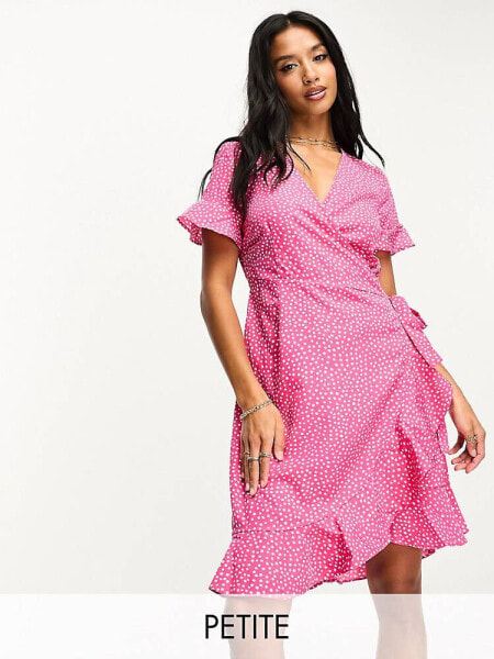 Женское мини-платье Vero Moda Petite Gepunktetes Mini-Wickelkleid in Rosa