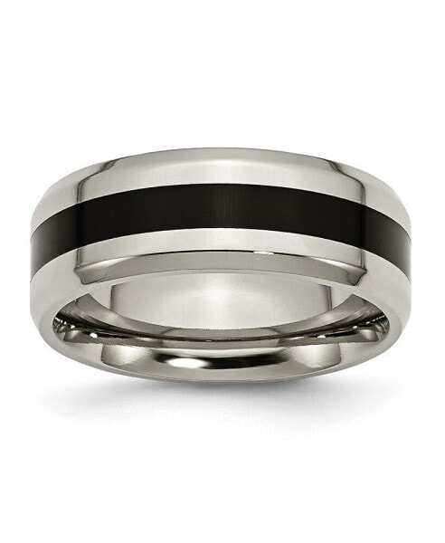 Titanium Polished Black Enamel Beveled Edge Wedding Band Ring