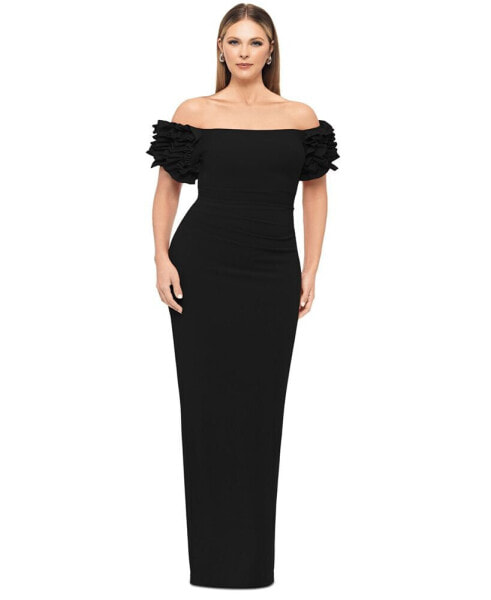 Plus Size Off-The-Shoulder Ruffled Evening Gown