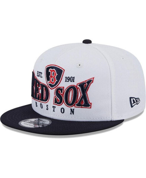 Men's White, Navy Boston Red Sox Crest 9FIFTY Snapback Hat