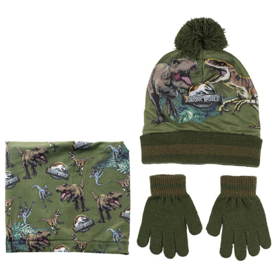 Головной убор для мальчиков Jurassic Park "Шапка, перчатки и хомут на шею" 3 предмета Темно-зеленый