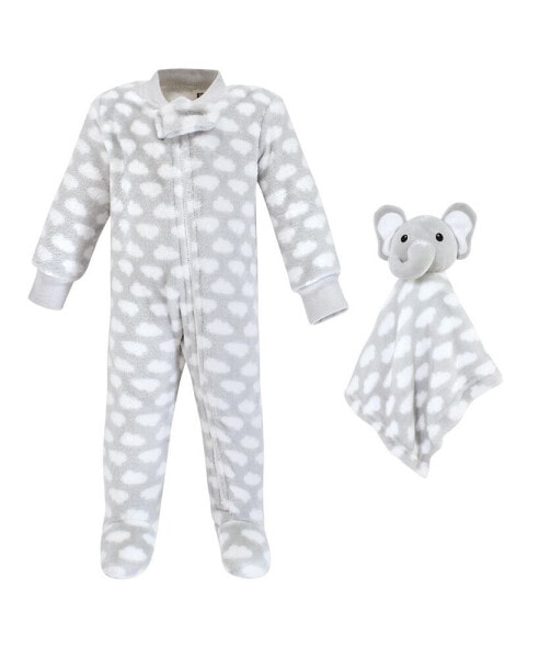 Пижама Hudson Baby для младенцев, из фланели, с игрушкой безопасности "Слон и облако"
