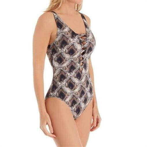 Bleu Rod Beattie 252186 Women's Skin Games Lace Down One-Piece Swimsuit Size 8