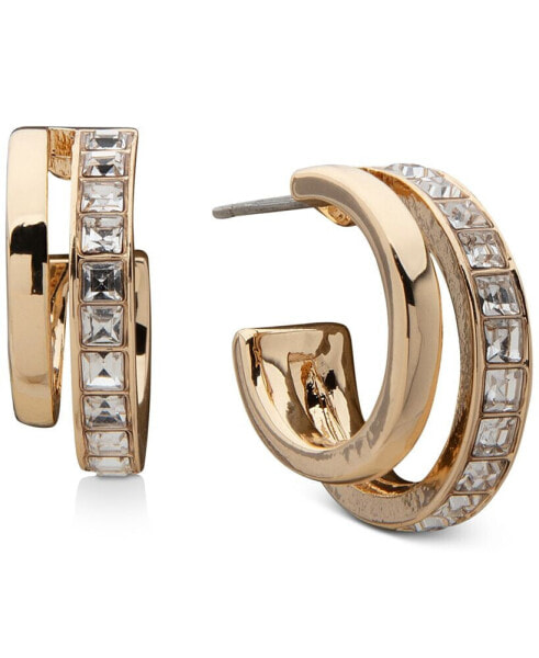 Gold-Tone Pavé Crystal Double Hoop Earrings, 0.68"