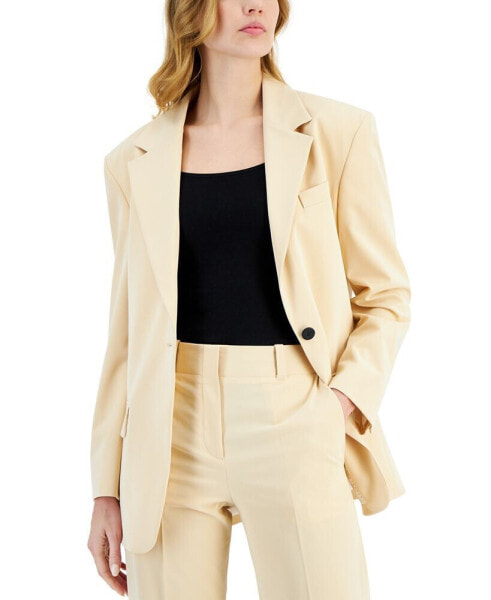 Women's Notched-Collar Logo-Patch Single-Button Blazer