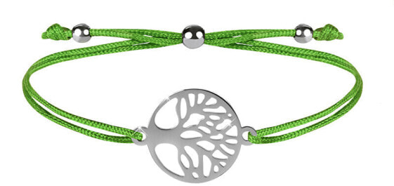 Плетеный браслет с зеленым / стальным деревом жизни