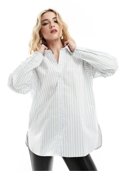 JDY long sleeve loose fit shirt in white with blue stripe