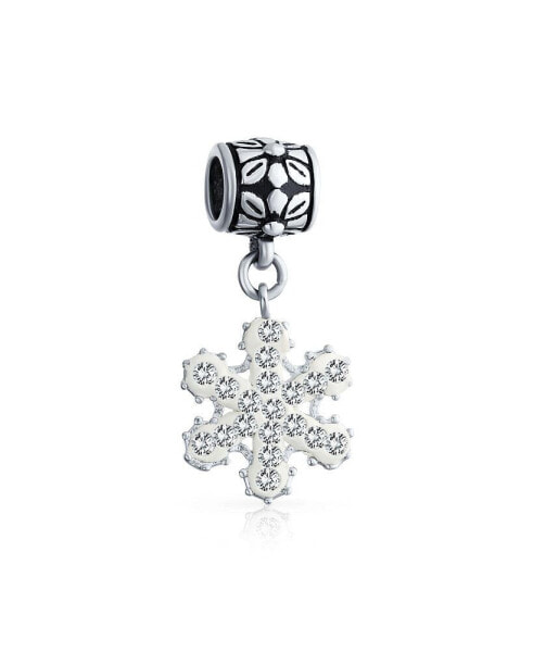 Frozen Winter Crystal Dangle Holiday Party Christmas Snowflake Bead Charm For Women For Sterling Silver European Bracelet