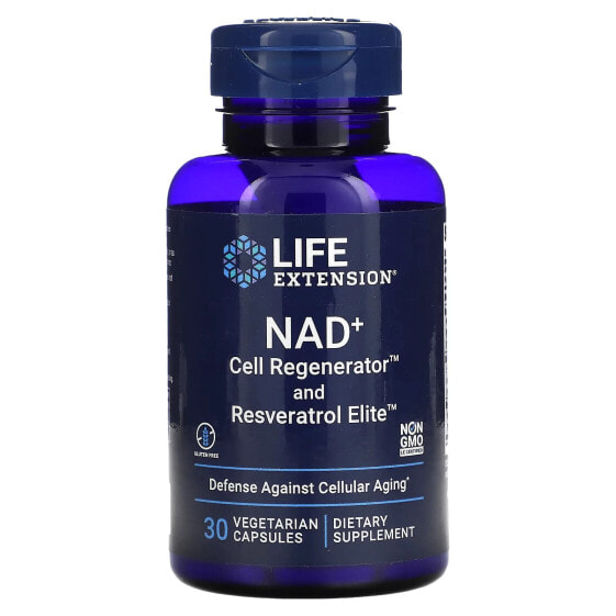 Life Extension, NAD + Cell Regenerator и ресвератрол, никотинамид рибозид NIAGEN, 30 вегетарианских капсул