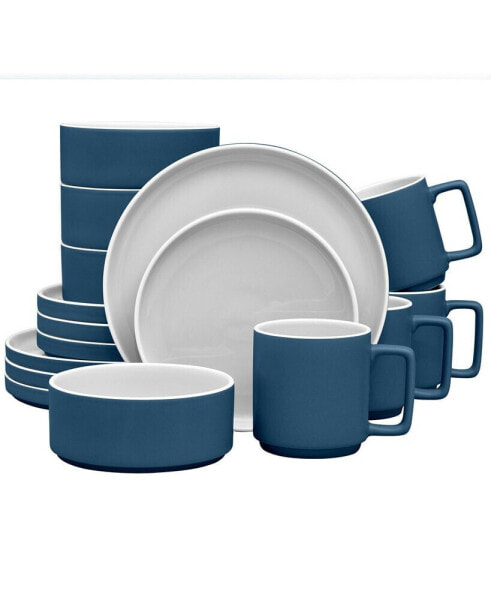 ColorTrio Stax 16 Piece Dinnerware Set, Service for 4