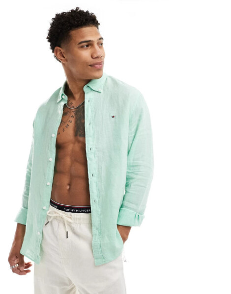 Tommy Hilfiger pigment dyed solid regular fit shirt in mint green