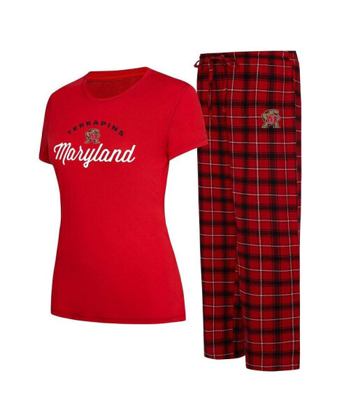 Women's Red, Black Maryland Terrapins Arctic T-shirt and Flannel Pants Sleep Set