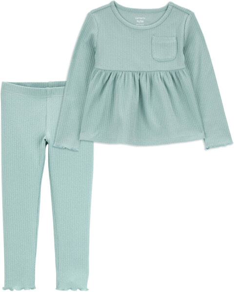 Toddler 2-Piece Long-Sleeve Peplum Top & Ribbed Leggings Set 5T