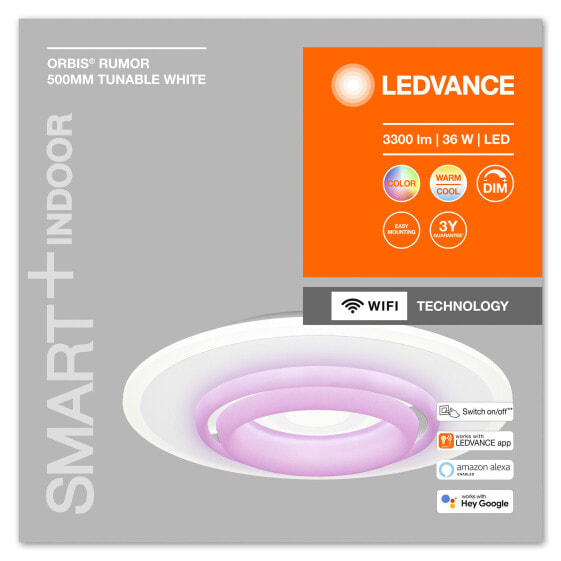 Ledvance SMART+ Orbis Rumor - Smart ceiling light - White - Wi-Fi - LED - Non-changeable bulb(s) - Multi - White
