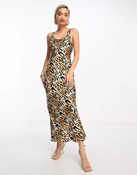 Glamorous scoop neck slip dress in tiger satin