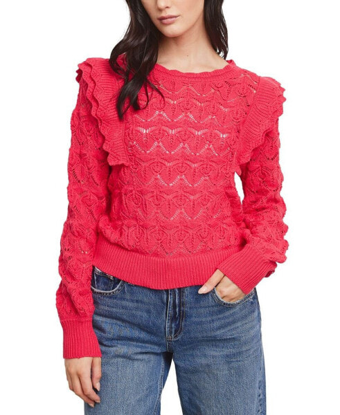 Women's Pointelle Ruffle Sweater