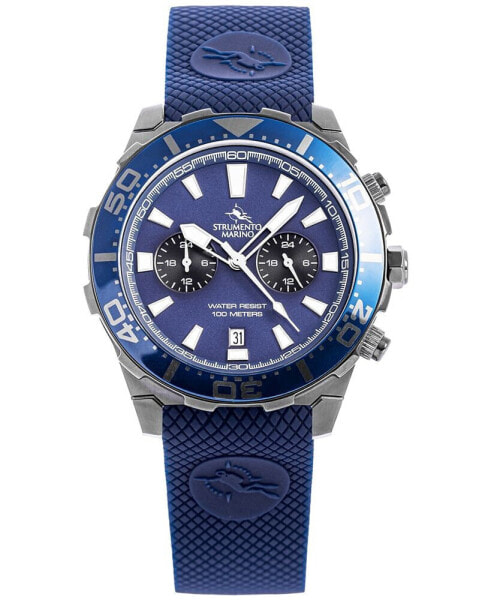 Men's Dual Time Zone Skipper Blue Silicone Strap Watch 44mm, Created for Macy's