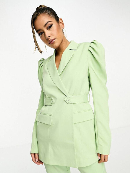 Y.A.S tailored puff sleeve belted blazer co-ord in mint green
