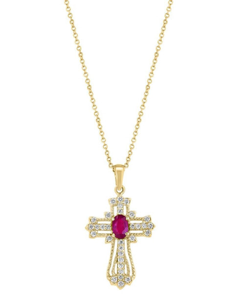 EFFY® Ruby (1/2 ct. t.w.) & Diamond (1/2 ct. t.w.) Openwork Cross 18" Pendant Necklace in 14k Gold