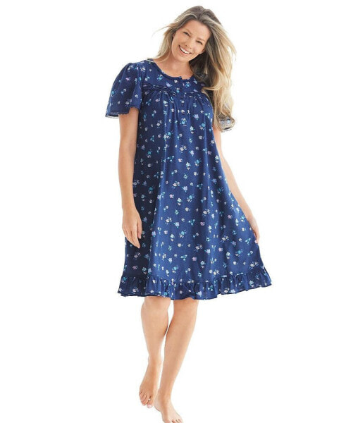 Plus Size Short Floral Print Cotton Gown