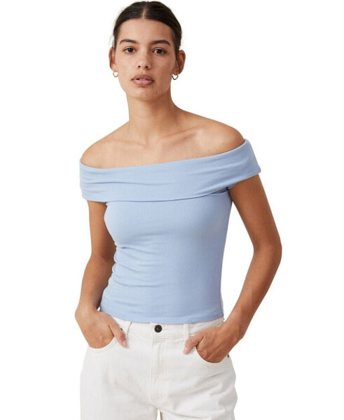 Women’s Staple Rib Off The Shoulder Short Sleeve Top