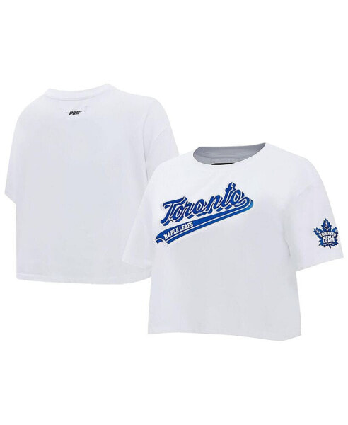 Women's White Toronto Maple Leafs Boxy Script Tail Cropped T-shirt