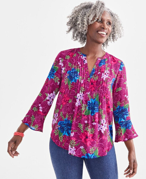 Women's Printed Pintuck Ruffle Sleeve Top, Created for Macy's