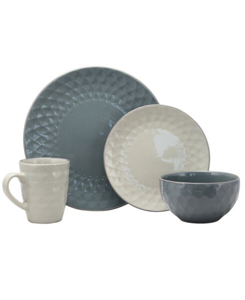 Tahitian Pearl 16 Piece Stoneware Dinnerware Set, Slate and Stone Pearl