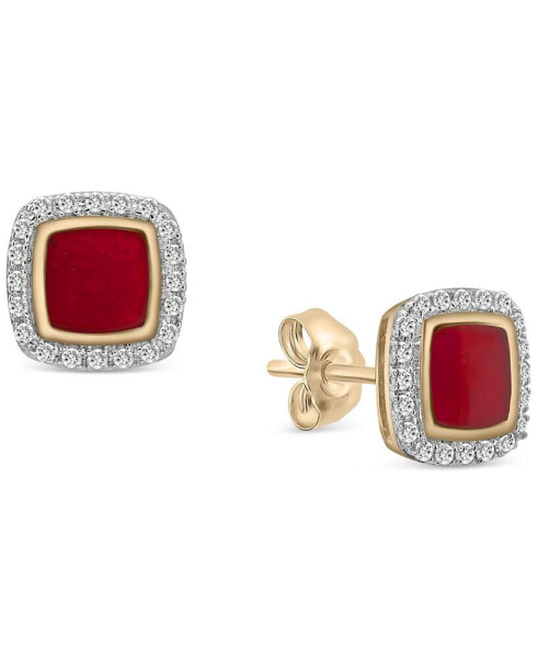 Diamond Black Enamel Square Halo Stud Earrings (1/6 ct. t.w.) in 10k Gold (Also in Red Enamel), Created for Macy's