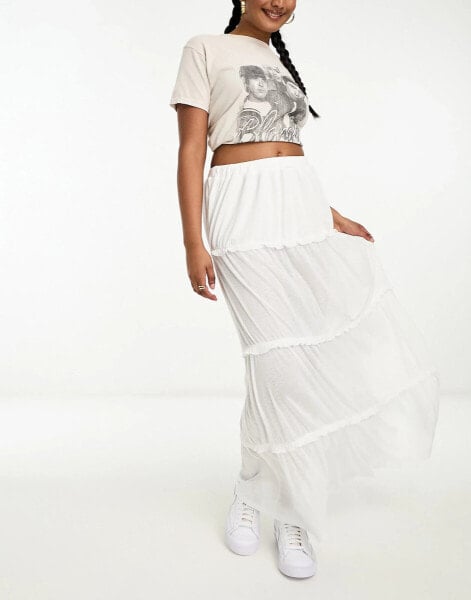 ASOS DESIGN tiered maxi skirt in textured white