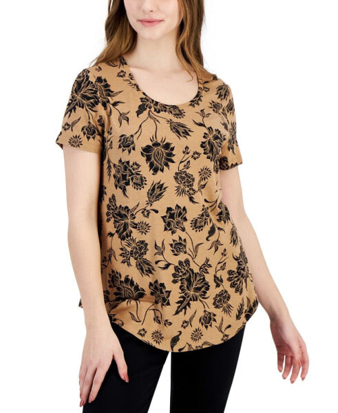 Petite Elena Etch Short-Sleeve Top, Created for Macy's