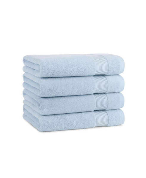 Host and Home Bath Towels (4 Pack), Solid Color Options, 27x54 in, Double Stitched Edges, 600 GSM, Soft Ringspun Cotton, Stylish Striped Dobby Border