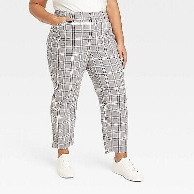 Women's High-Rise Ankle Tapered Pants - Ava & Viv Cream Plaid 24