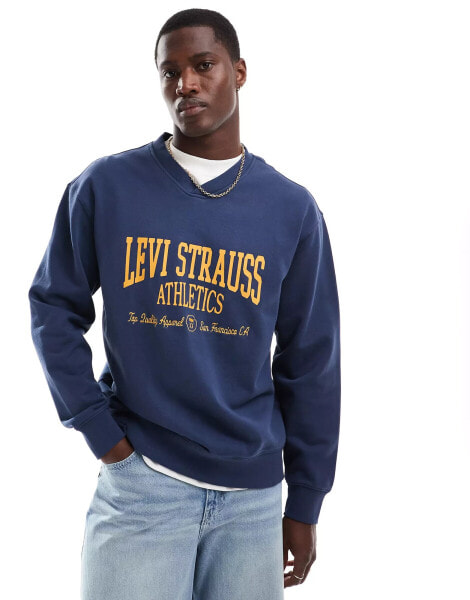 Levi's v-neck atheltics logo sweatshirt in navy