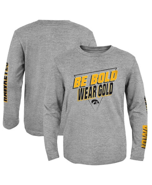 Big Boys Heather Gray Iowa Hawkeyes 2-Hit For My Team Long Sleeve T-shirt