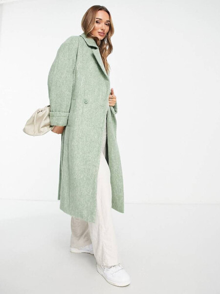 ASOS DESIGN smart wool mix brushed coat in soft green