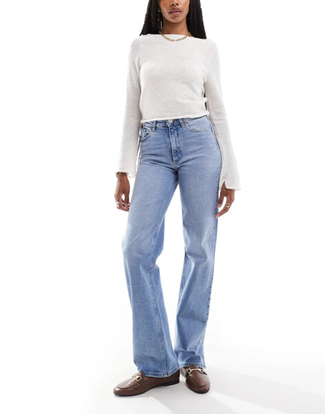 ONLY Tall Juicy high waisted wide leg jeans in mid blue