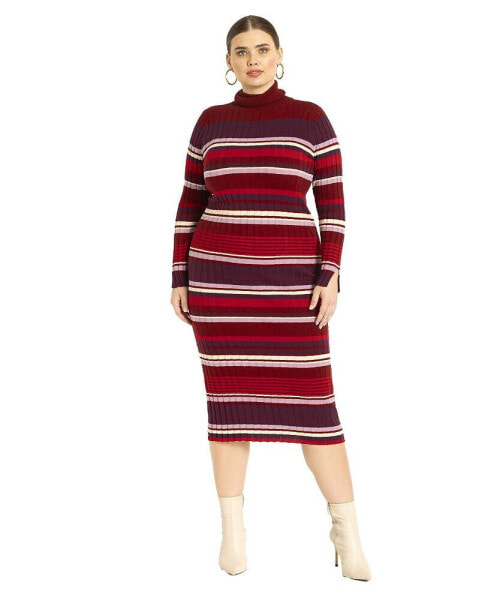 Plus Size Striped Turtleneck Sweater Dress